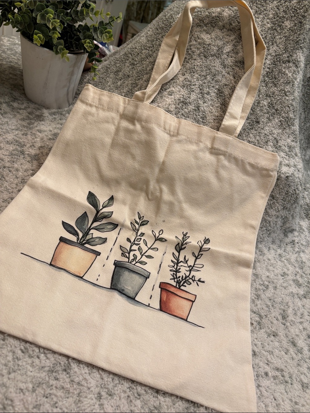 Potted Plants Cotton Canvas Tote Bag with print error NWT 13.75”x15.25